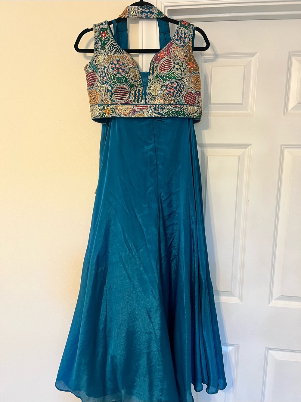 Teal Embroidered Sharara lehenga indowestern set